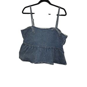 NWOT Womens Denim Peplum Top With Adjustable Straps & Side Zipper Size L